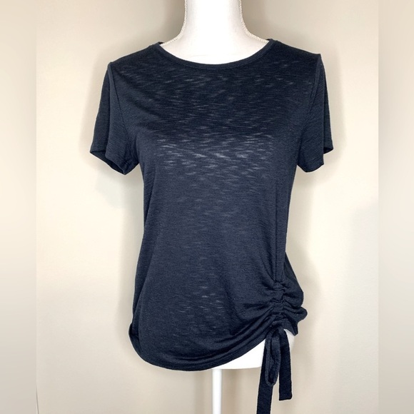 INC International Concepts Women Short Sleeve Ruched Top Size Small Navy Blue - Picture 2 of 8